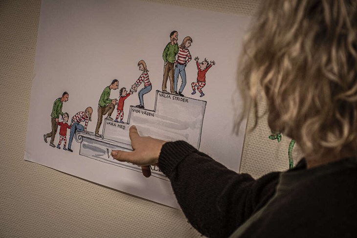 Felicia visar en utvecklingstrappa för ett barn. Foto: Crhistian Larsen