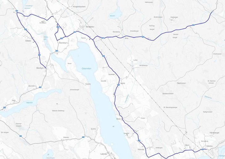 Karta över beläggningsarbeten i AVesta kommun år 2026. Bild: Trafikverket